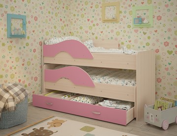 Детская 2-ярусная кровать ТМК Радуга 1.6 с ящиком, корпус Млечный дуб, фасад Розовый в Элисте