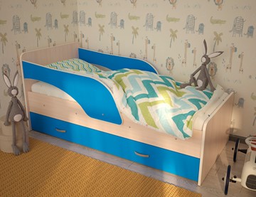 Детская кровать Максимка, корпус Млечный дуб, фасад Синий в Элисте