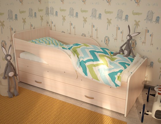 Кровать с бортиками Максимка, цвет Млечный дуб в Элисте - изображение