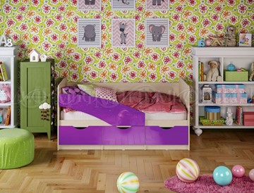 Детская кровать Бабочки 800*1600, Фиолетовый глянец в Элисте