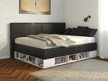 Подростковая кровать Lancaster 1, 140х200, ЛДСП белая, экокожа черная в Элисте