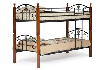 Детская кровать BOLERO двухярусная дерево гевея/металл, 90*200 см (bunk bed), красный дуб/черный в Элисте