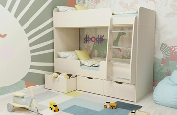 Детская 2-этажная кровать Ярофф Малыш двойняшка 70х160, корпус Дуб молочный, фасад Дуб молочный в Элисте
