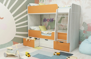 Детская 2-этажная кровать Ярофф Малыш двойняшка 70х160, корпус Винтерберг, фасад Оранжевый в Элисте