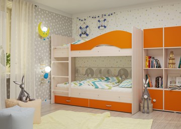 Детская двухъярусная кровать Мая на щитах, корпус Млечный дуб, фасад Оранжевый в Элисте - предосмотр 1