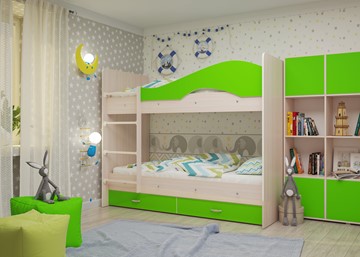 Двухъярусная детская кровать Мая на щитах, корпус Млечный дуб, фасад Салатовый в Элисте - предосмотр 2