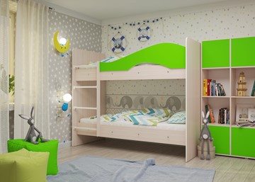 Двухъярусная детская кровать Мая на щитах, корпус Млечный дуб, фасад Салатовый в Элисте - предосмотр 1