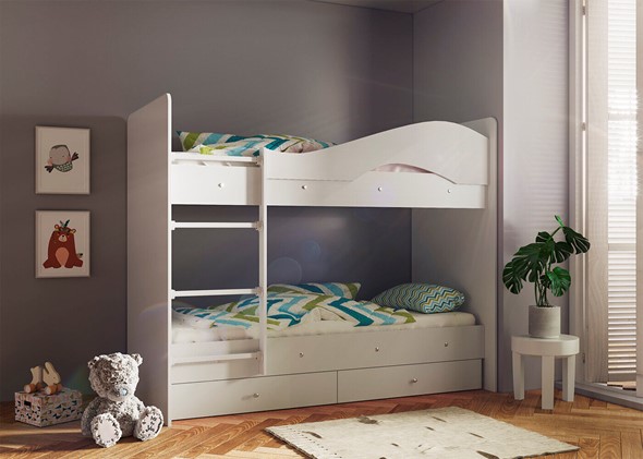 Кровать 2-ярусная Мая с 2 ящиками на щитах, цвет Млечный дуб в Элисте - изображение