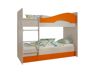 Кровать 2-ярусная Мая с 2 ящиками на щитах, корпус Млечный дуб, фасад Оранжевый в Элисте - предосмотр 4