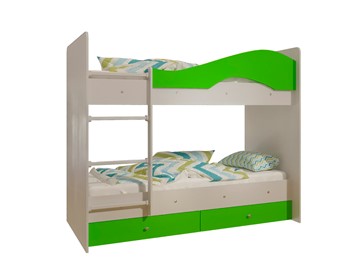 Двухэтажная детская кровать Мая с 2 ящиками на щитах, корпус Млечный дуб, фасад Салатовый в Элисте - предосмотр 4