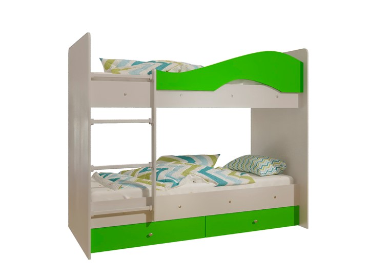 Двухэтажная детская кровать Мая с 2 ящиками на щитах, корпус Млечный дуб, фасад Салатовый в Элисте - изображение 4