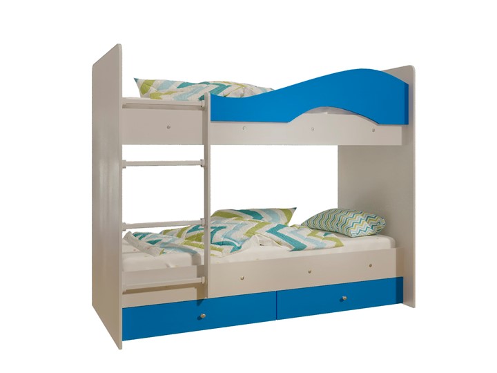 Детская 2-х ярусная кровать Мая с 2 ящиками на щитах, корпус Млечный дуб, фасад Синий в Элисте - изображение 4