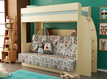 Кровать двухъярусная Омега-17 с диваном (Дуб млечный) в Элисте