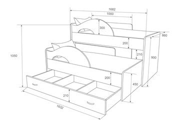 Двухъярусная кровать Радуга 1.6 с ящиком, корпус Шимо светлый, фасад Шимо темный в Элисте - предосмотр 1