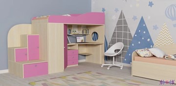 Детская кровать-шкаф Кадет-1, корпус Дуб, фасад Розовый в Элисте