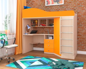 Детская кровать-шкаф Кадет-1 с металлической лестницей, корпус Дуб, фасад Оранжевый в Элисте