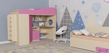 Детская кровать-шкаф Кадет-1 с металлической лестницей, корпус Дуб, фасад Розовый в Элисте