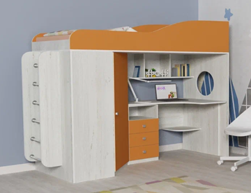 Детская кровать-шкаф Кадет-1 с металлической лестницей, корпус Винтерберг, фасад Оранжевый в Элисте