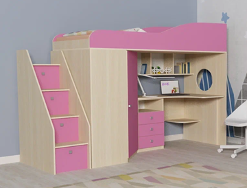 Детская кровать-шкаф Кадет-1 с универсальной лестницей, корпус Дуб, фасад Розовый в Элисте