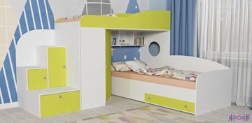 Детская кровать-шкаф Кадет-2, корпус Белое дерево, фасад Лайм в Элисте