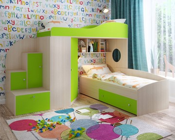 Детская кровать-шкаф Кадет-2, корпус Дуб, фасад Лайм в Элисте
