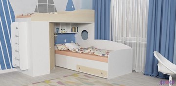 Детская кровать-шкаф Кадет-2 с металлической лестницей, корпус Белое дерево, фасад Дуб в Элисте