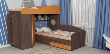 Детская кровать-шкаф Кадет-2 с металлической лестницей, корпус Бодего, фасад Оранжевый в Элисте