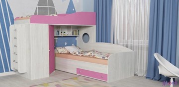 Детская кровать-шкаф Кадет-2 с металлической лестницей, корпус Винтерберг, фасад Розовый в Элисте