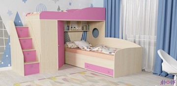 Детская кровать-шкаф Кадет-2 с универсальной лестницей, корпус Дуб, фасад Розовый в Элисте
