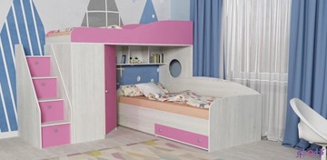 Детская кровать-чердак Ярофф Кадет-2 с универсальной лестницей, корпус Винтерберг, фасад Розовый в Элисте
