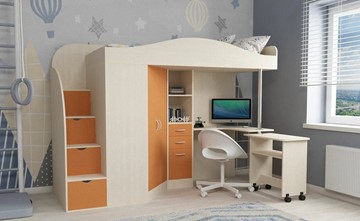 Детская кровать-шкаф Юниор-4, каркас Дуб молочный, фасад Оранжевый в Элисте