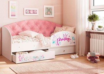 Кровать детская односпальная Эльза с бортиком, Розовый (щиты) в Элисте