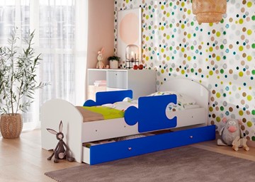 1-спальная детская кровать Мозайка, корпус Белый/фасад Синий (щиты) в Элисте