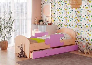 1-спальная детская кровать Мозайка, корпус Млечный дуб/фасад Ирис (ламели) в Элисте