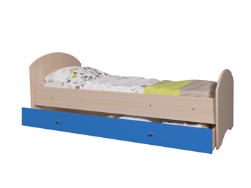 Кровать детская с ящиком ТМК Мозайка без бортиков, корпус Млечный дуб/фасад Синий (щиты) в Элисте