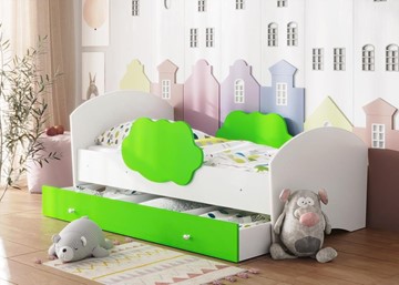 Кровать детская ТМК Тучка с ящиком, корпус Белый, фасад Лайм в Элисте