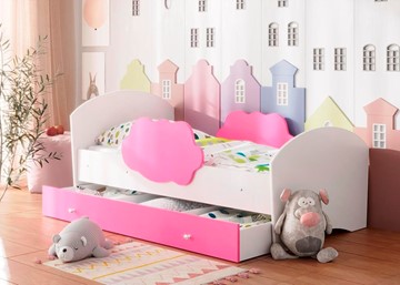 Детская кровать Тучка с ящиком, корпус Белый, фасад Розовый в Элисте