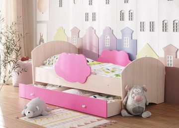 Детская кровать Тучка с ящиком, корпус Дуб млечный, фасад Розовый в Элисте