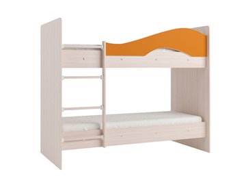 Детская двухъярусная кровать Мая на щитах, корпус Млечный дуб, фасад Оранжевый в Элисте - предосмотр