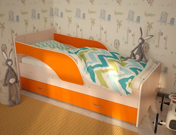 Кровать с ящиками Максимка, корпус Млечный дуб, фасад Оранжевый в Элисте