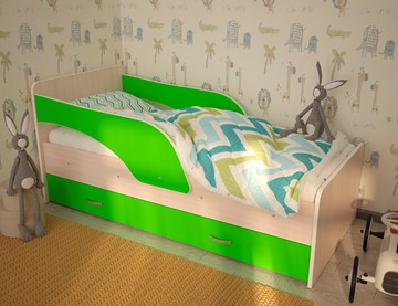 Детская кровать с ящиками Максимка, корпус Млечный дуб, фасад Салатовый в Элисте
