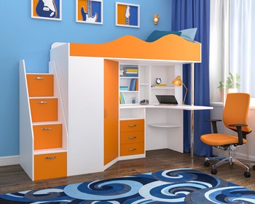 Детская кровать-шкаф Пионер-1, каркас Белое дерево, фасад Оранжевый в Элисте