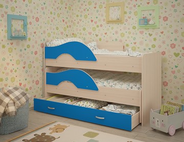 Детская двухэтажная кровать Радуга 1.6 с ящиком, корпус Млечный дуб, фасад Синий в Элисте