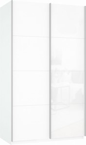 Шкаф 2-х створчатый Прайм (ДСП/Белое стекло) 1600x570x2300, белый снег в Элисте
