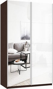 Шкаф 2-дверный Прайм (Зеркало/Белое стекло) 1200x570x2300, венге в Элисте