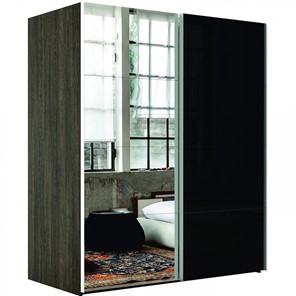 Шкаф 2-дверный Эста (Зеркало/Стекло черное) 1800x660x2200, венге мали в Элисте