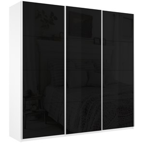 Шкаф Широкий Прайм (Черное стекло) 2400x570x2300,  Белый Снег в Элисте