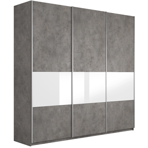 Шкаф 3-дверный Широкий Прайм (ДСП / Белое стекло) 2400x570x2300, Бетон в Элисте
