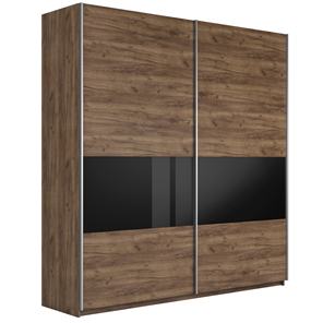 Шкаф 2-х дверный Широкий Прайм (ДСП / Черное стекло) 2200x570x2300, Крафт Табачный в Элисте