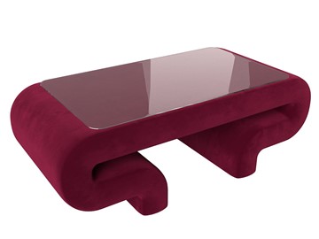 Стеклянный столик в зал Волна, бордовый (микровельвет) в Элисте